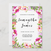 水彩フローラピンク結婚グリーン 招待状 (正面)