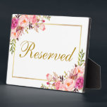 水彩フローラピンク結婚ズ予約5x7テーブル フォトプラーク<br><div class="desc">水彩フローラピンク赤面金ゴールド結婚の予約5x7テーブルプラーク</div>