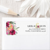 水彩フローラピンク結婚ズ差出人住所 ラベル (インサイチュ)