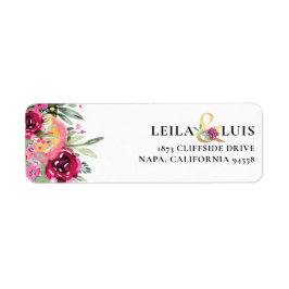 水彩フローラピンク結婚ズ差出人住所 ラベル