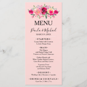 水彩フローラピンク結婚ズ・ディナー メニュー