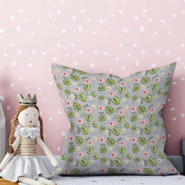 水彩フローラピンク薄灰色装飾用クッション クッション