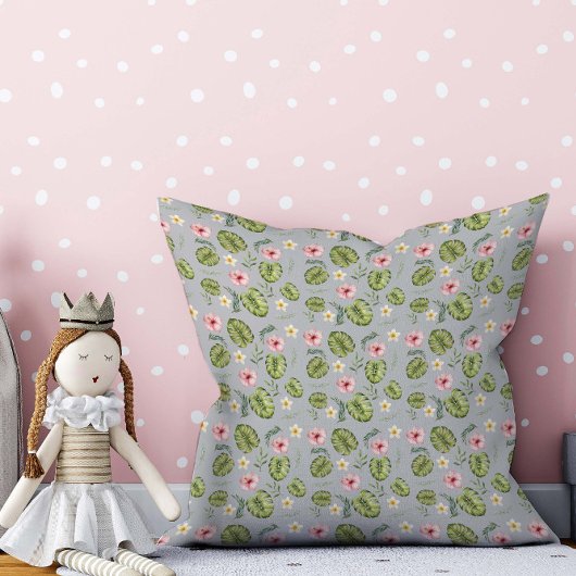 水彩フローラピンク薄灰色装飾用クッション クッション
