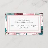 水彩フローラピンク赤ティール(緑がかった色)花 名刺 (裏面)