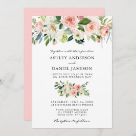 水彩フローラピンク赤面エレガントな結婚式 招待状