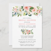 水彩フローラピンク赤面エレガントブライダルシャワー 招待状 (正面)