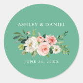水彩フローラピンク赤面ネオミント結婚ズ ラウンドシール (正面)