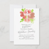 水彩フローラピンク赤面バプテスマ献身 招待状 (正面)
