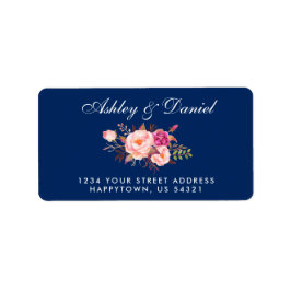 水彩フローラピンク赤面ブルー結婚ズ・アドレス ラベル