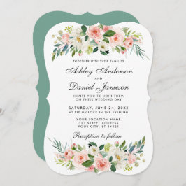 水彩フローラピンク赤面ホワイト結婚ズGBB 招待状