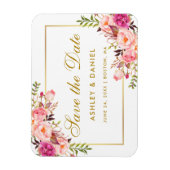 水彩フローラピンク赤面保存日付 マグネット (縦)