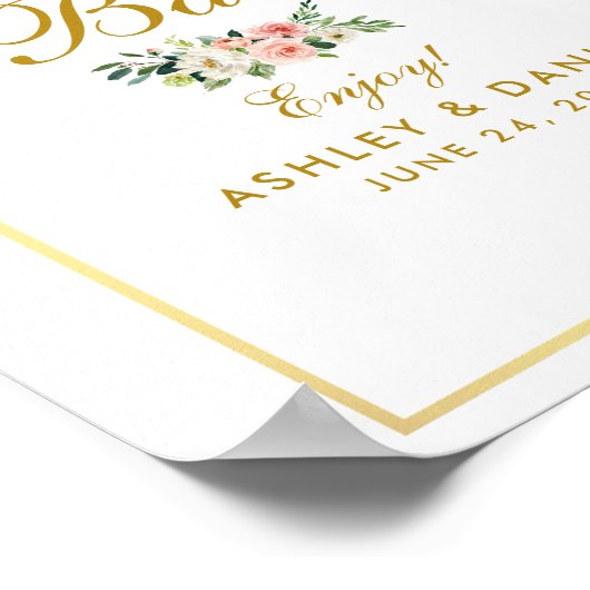 水彩フローラピンク赤面結婚ズ金ゴールドミモサ ポスター (角)