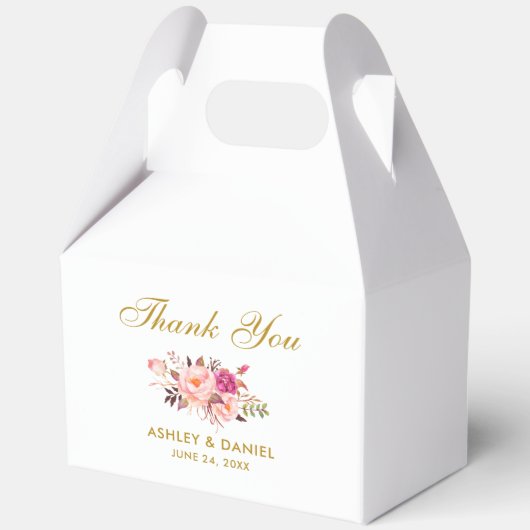 水彩フローラピンク赤面結婚金ゴールドの感謝していG フェイバーボックス (正面)