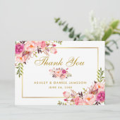 水彩フローラピンク赤面結婚金ゴールド感謝していの サンキューカード (スタンド正面)