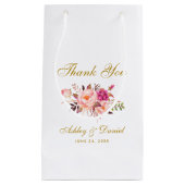 水彩フローラピンク赤面結婚金ゴールド感謝していの スモールペーパーバッグ (正面)