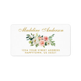 水彩フローラピンク赤面金ゴールドアドレス ラベル