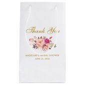 水彩フローラピンク赤面金ゴールドブライダルシャワー スモールペーパーバッグ (正面)