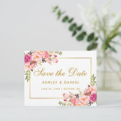 水彩フローラピンク赤面金ゴールド保存日 案内ポストカード (スタンド正面)