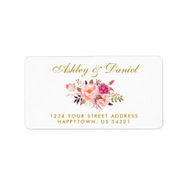水彩フローラピンク赤面金ゴールド結婚のアドレス ラベル