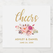 水彩フローラピンク赤面金ゴールド結婚の応援 ビールラベル (シングルラベル)