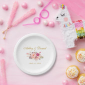 水彩フローラピンク赤面金ゴールド結婚ズ ペーパープレート (パーティー)