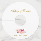 水彩フローラピンク赤面金ゴールド結婚ズ ワイングラスタグ (正面)