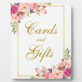 水彩フローラピンク金ゴールドウェディングカードギフト フォトプラーク (正面)