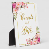 水彩フローラピンク金ゴールドウェディングカードギフト フォトプラーク (側面)