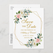 水彩フローラピンク金ゴールドフレーム日付を保存 案内ポストカード (正面/裏面)