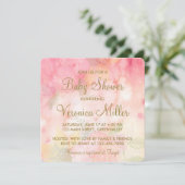 水彩フローラピンク金ゴールドベビーシャワー招待状 招待状 (スタンド正面)