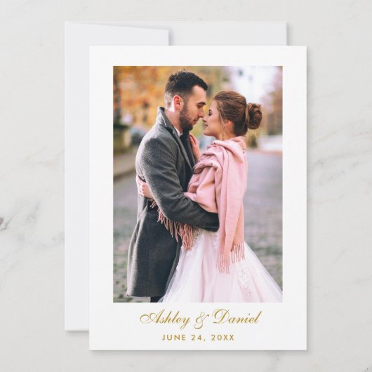 水彩フローラピンク金ゴールド写真結婚の 招待状 (裏面)