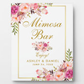 水彩フローラピンク金ゴールド結婚ズミモザバー フォトプラーク (正面)