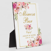 水彩フローラピンク金ゴールド結婚ズミモザバー フォトプラーク (側面)