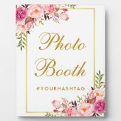 水彩フローラピンク金ゴールド結婚ズ写真ブース フォトプラーク (正面)