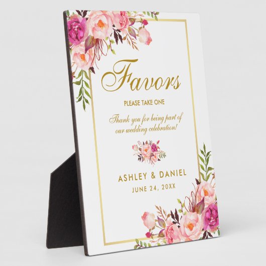 水彩フローラピンク金ゴールド結婚式の引き出物 フォトプラーク (側面)