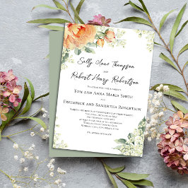 水彩フローラピーチエレガントな結婚式 招待状