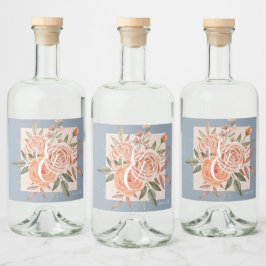 水彩フローラピーチバラダスティブルー結婚ズ リキュールボトルラベル