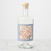 水彩フローラピーチバラダスティブルー結婚ズ リキュールボトルラベル (正面)