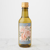 水彩フローラピーチバラダスティブルー結婚ズ ワインラベル (正面)