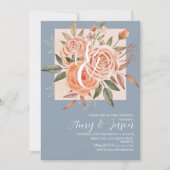 水彩フローラピーチバラダスティブルー結婚ズB 招待状 (正面)