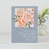 水彩フローラピーチバラダスティブルー結婚ズB 招待状 (スタンド正面)