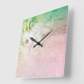 *~*水彩フローラピーチピンクグリッターシテリア スクエア壁時計 (傾斜)