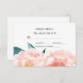 水彩フローラピーチピーニーRSVPカード 出欠カード (正面/裏面)