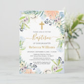 水彩フローラピーチブルーバプテスマ招待状 招待状 (スタンド正面)