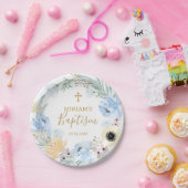 水彩フローラピーチブルー洗礼紙プレート ペーパープレート (パーティー)