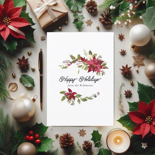 水彩フローラファミリークリスマスフォト シーズンカード
