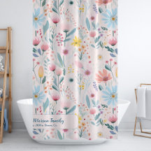 水彩フローラファミリー名パーソナライズされたピンク