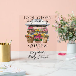 水彩フローラファーマーズマーケットシャワーウェルカム アクリルサイン