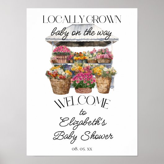 水彩フローラファーマーズマーケットシャワーウェルカム ポスター (正面)