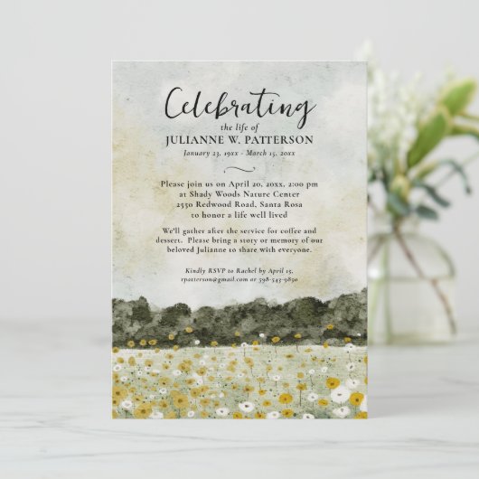 水彩フローラフィールドお祝いの写真 招待状 (スタンド正面)